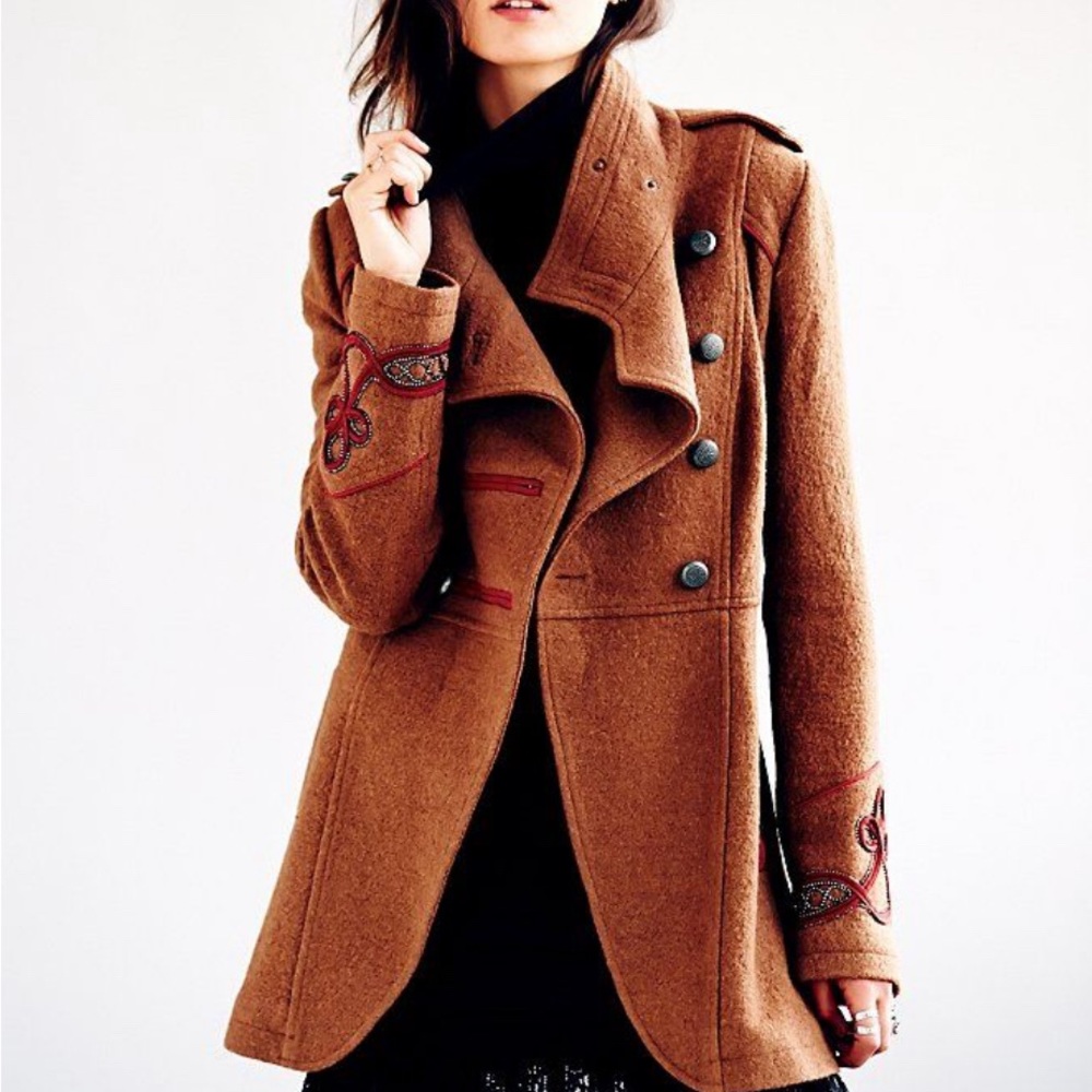 Free People military coat with a cowl neck utility jacket brown 6 medium